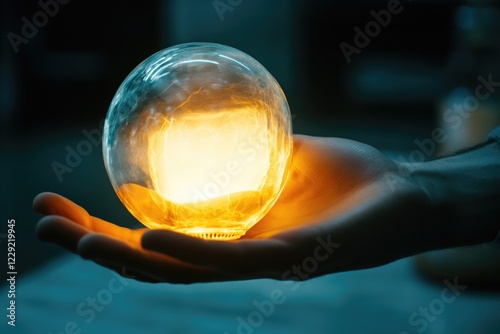 A person holds a radiant crystal ball in their hand, with an aura of mystique and wonder