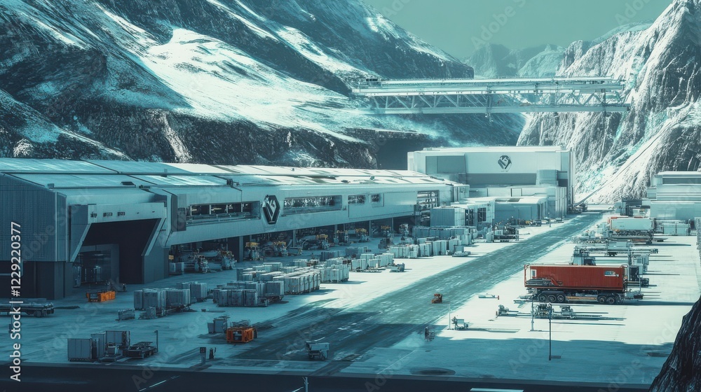 Naklejka premium High-tech logistics center using AI for inventory management, Supply Chain Management
