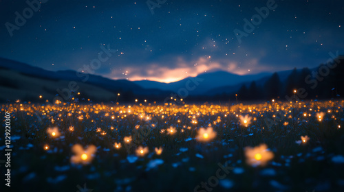 Field of Fireflies Adorning the Night Sky photo