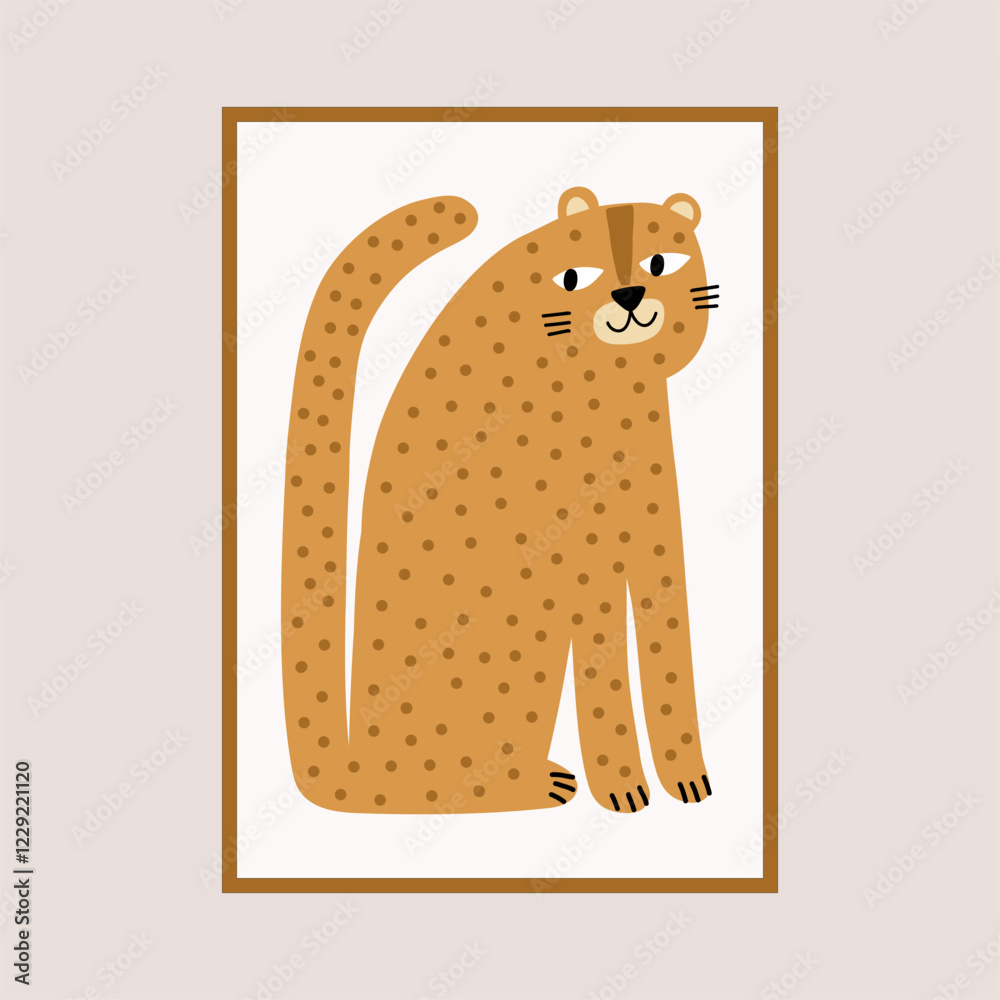 Childish portrait leopard in flat simple style. Cute, Funny Leopard. Vector poster - Flat vector cartoon illustration