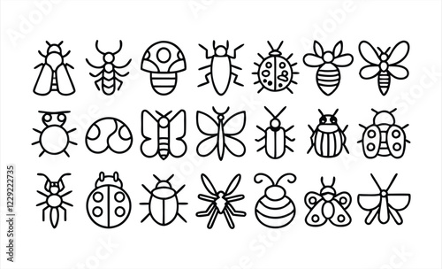 set of  outline icons related to insects  linear 