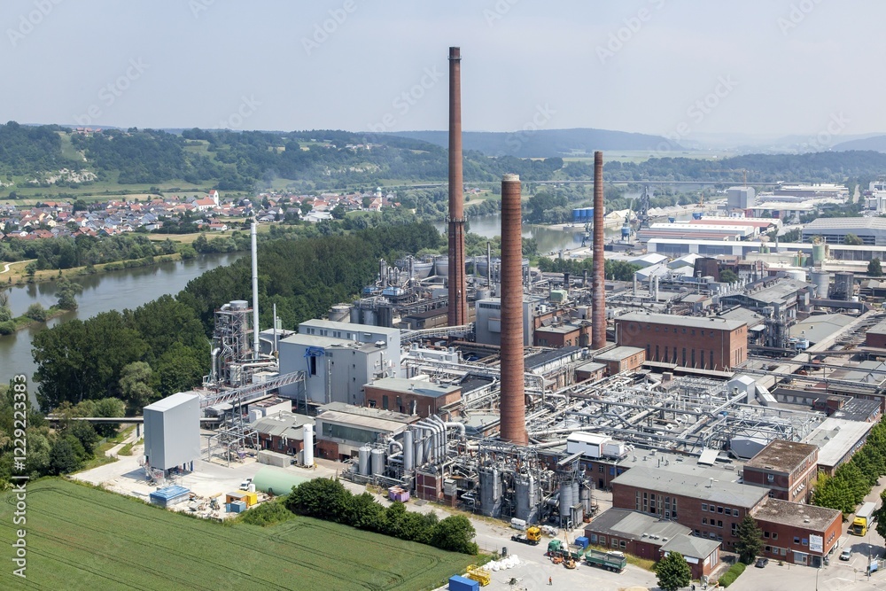 custom made wallpaper toronto digitalAerial view, of Kelheim Fibres GmbH, companies in the chemical industry, production of viscose fibers, Kelheim, Bavaria, Germany, Europe