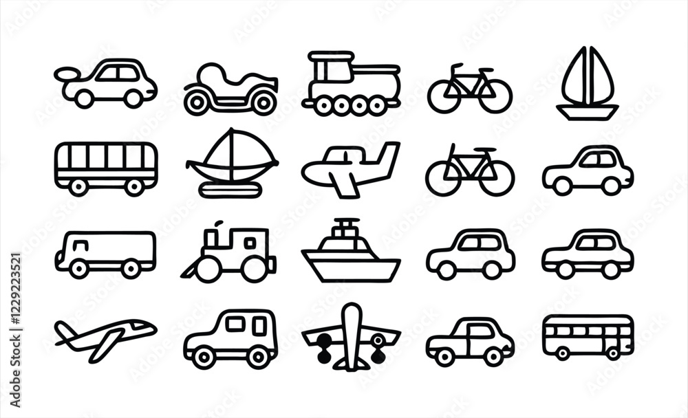 set of outline icons related to vehicles linea set of outline icons related to vehicles linea