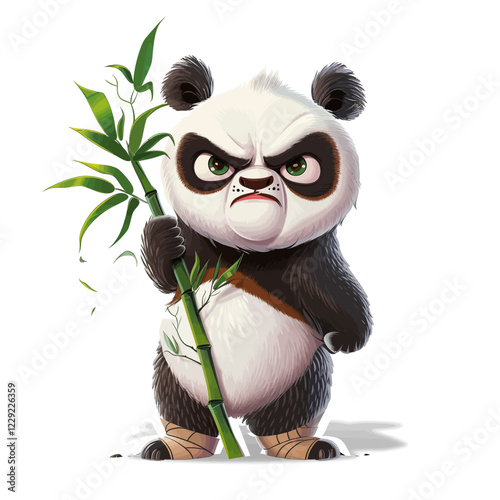 Angry Panda Holding Bamboo – Cartoon Illustration