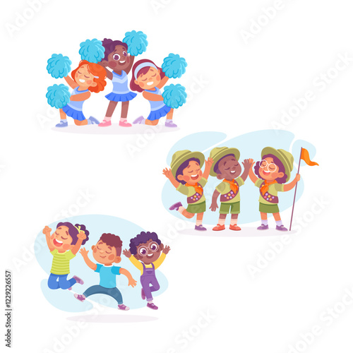 Kids Team with Boy and Girl Character as Unity Vector Illustration Set