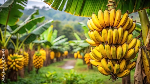 Wallpaper Mural cluster of ripe bananas hanging from a tree in an Indonesian plantation, fruit cluster, agricultural setting Torontodigital.ca
