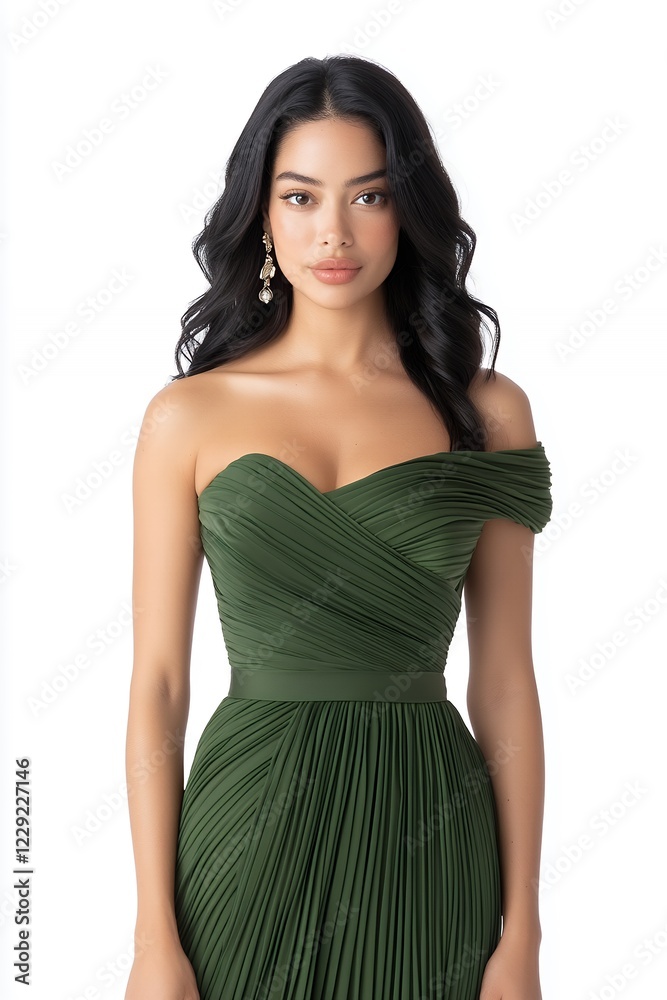 Elegant Woman In Pleated Emerald Green Gown Elegant Woman In Pleated Emerald Green Gown