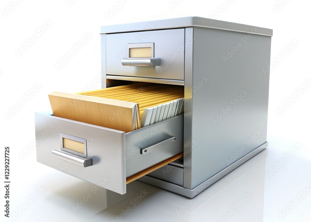3D Rendered File Drawer on White Background - Office Organization Stock Photo