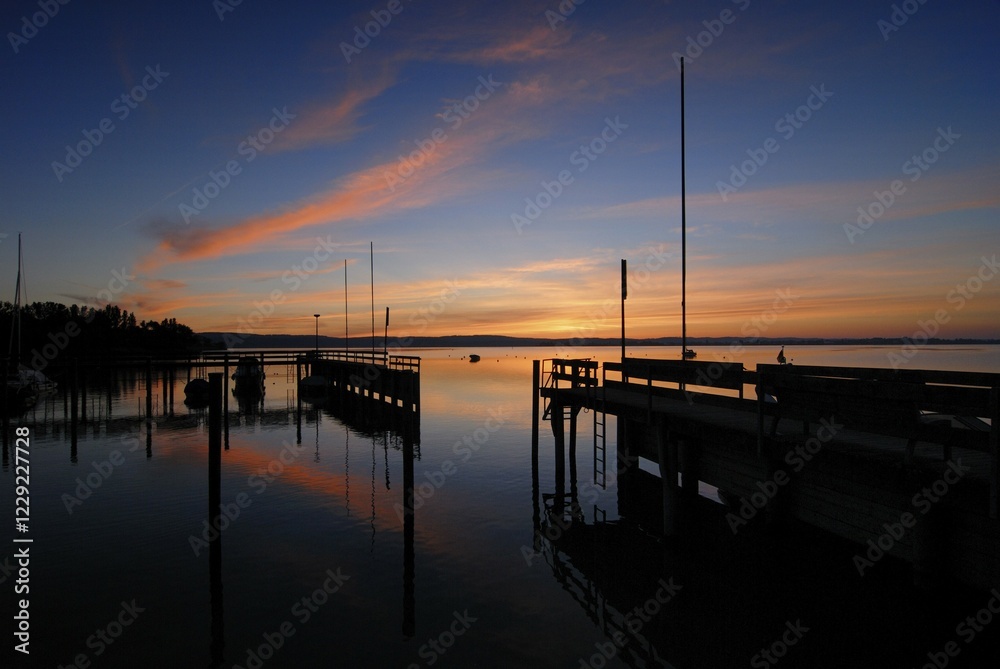 Obraz premium Hornstaad boat port in the morning - Lake Constance - Baden Wuerttemberg, Germany, Europe., Europe