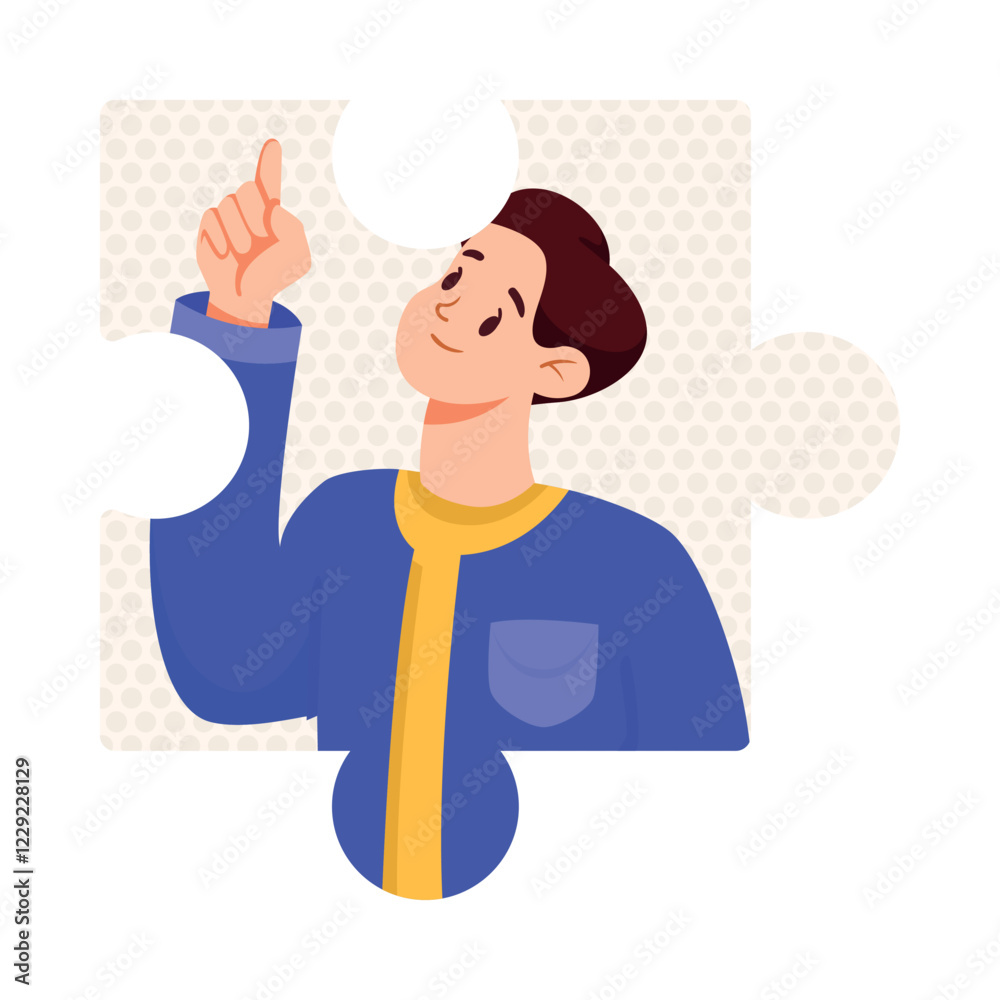 Jigsaw Puzzle with Man Team Member Character Vector Illustration
