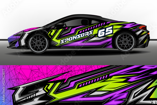 Sport car decal wrap design vector. Design of car stickers. Abstract sport background for racing livery or daily use car vinyl decal. Car design development for the company. 