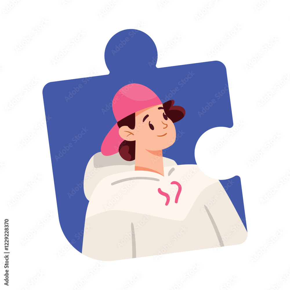 Jigsaw Puzzle with Woman Team Member Character Vector Illustration Jigsaw Puzzle with Woman Team Member Character Vector Illustration