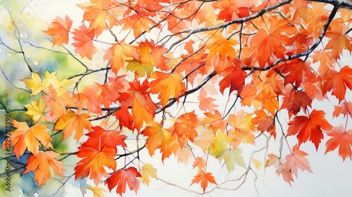 Vibrant autumn leaves on a delicate branch.