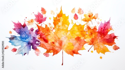 Vibrant watercolor autumn leaves arrangement.