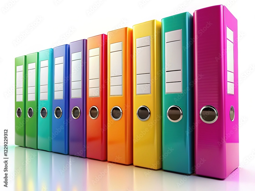 Bright Colorful Office Folders on White Background - Stock Photo Bright Colorful Office Folders on White Background - Stock Photo