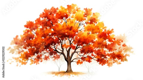Vibrant autumn tree with orange leaves.