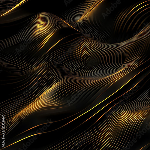 Luxury dark background with golden wave patterns, high contrast, elegant design, ideal for product photography and branding, 8K resolution