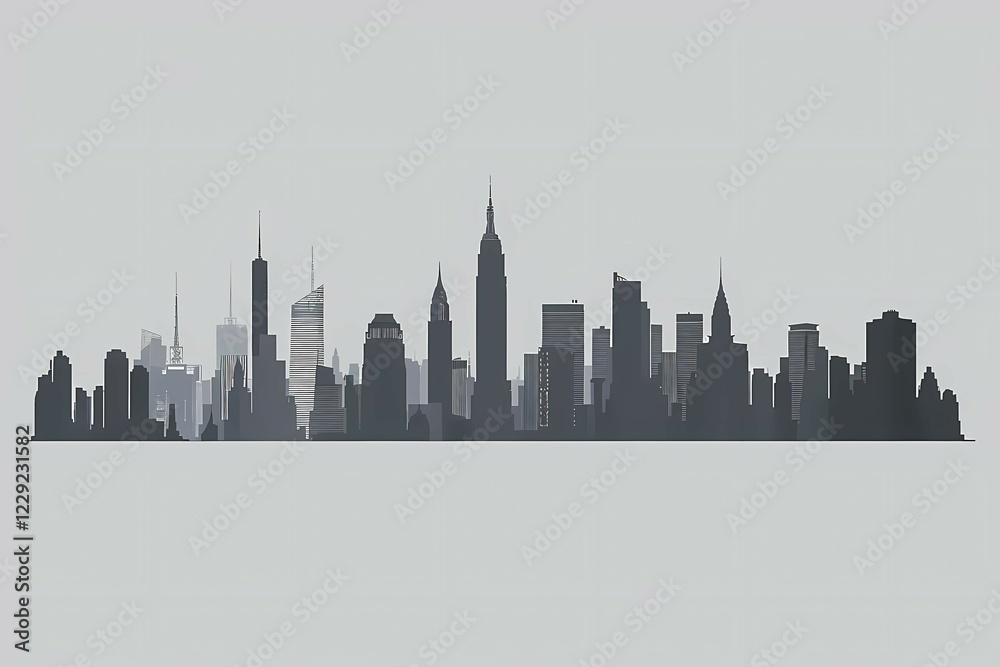Naklejka premium Minimalistic silhouette of a city skyline with a monochromatic gradient background, illustration, AI generated