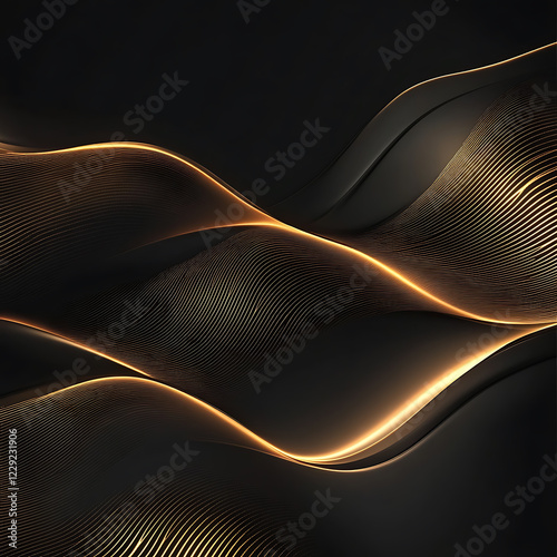 Luxury dark background with golden wave patterns, high contrast, elegant design, ideal for product photography and branding, 8K resolution
