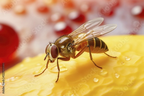 Close-up of a fruit fly, fruit fly, vinegar fly (Drosophila Melanogaster) on fruit, AI generated