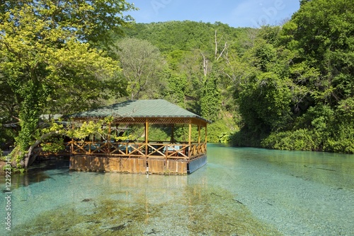 Pavilion in the river Bistrica, near Syri i Kalter, near Saranda, Albania, Europe photo