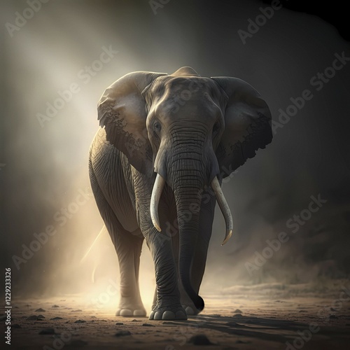 African elephant, also African steppe elephant or African bush elephant (Loxodonta africana), in front of a dusty background, AI generated