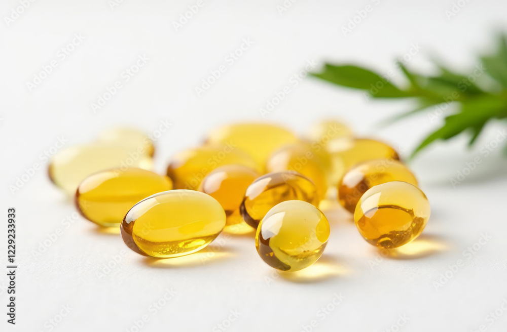 Transparent probiotic capsules neatly laid out on a white background. The capsules are brightly colored, which emphasizes their natural composition. The background is neutral. Transparent probiotic capsules neatly laid out on a white background. The capsules are brightly colored, which emphasizes their natural composition. The background is neutral.