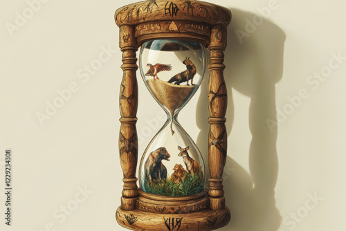 Illustration of an hourglass with animals inside, symbolizing the urgency of extinction