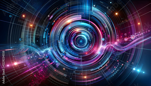 Wallpaper Mural Background Technology A dynamic, abstract background filled with concentric circles and geometric shapes in shades of blue3 Torontodigital.ca