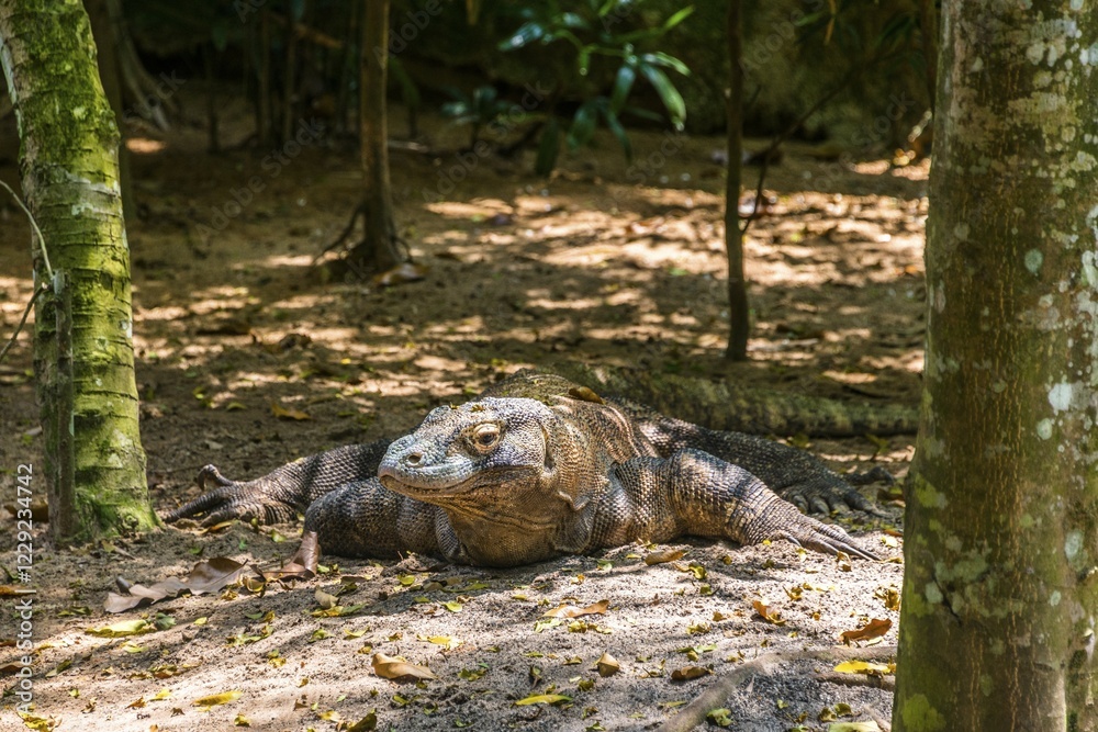 Fototapeta premium Komodo Dragon (Varanus komodoensis), captive, Singapore zoo, Singapore, Asia