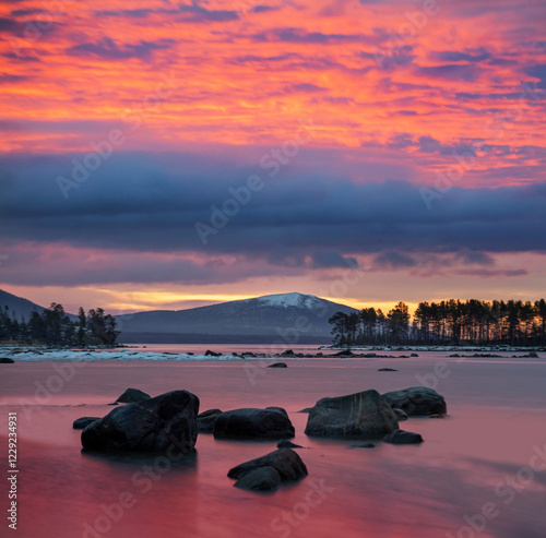 Bright sunrise over the White Sea