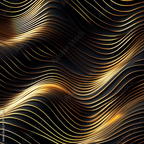 Luxury dark background with golden wave patterns, high contrast, elegant design, ideal for product photography and branding, 8K resolution