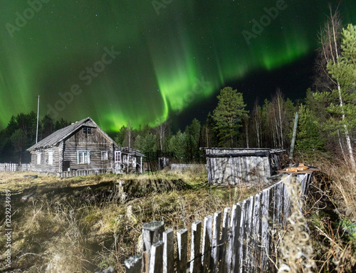 Northern lights over the Karelian village