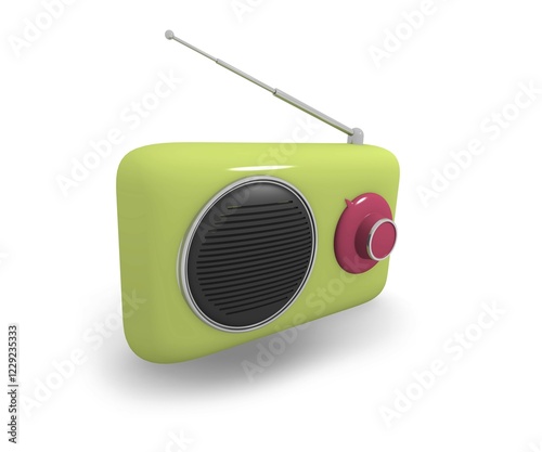 Green vintage style radio on a white background, 3d rendering