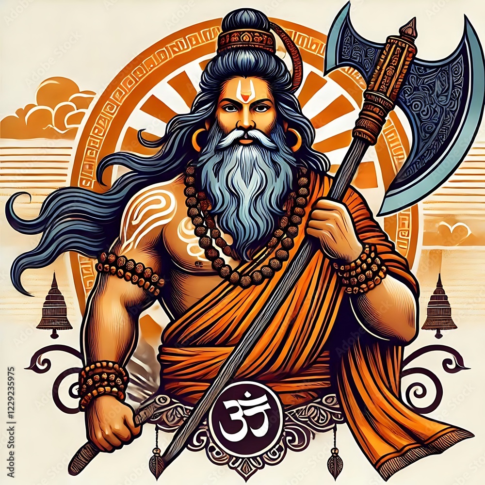 Parshuram jayanti illustration with a parshuram holding an axe.