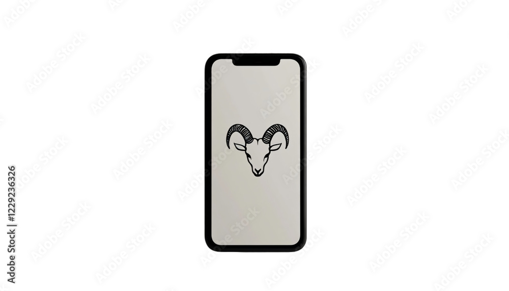 Black and White Ram Skull Graphic on Smartphone Screen Black and White Ram Skull Graphic on Smartphone Screen