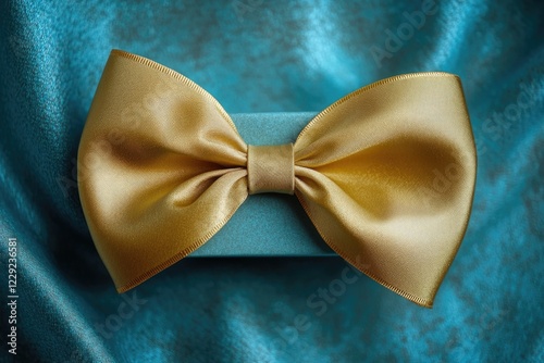 A man's dress shirt with a bold gold bow tie, ready for a formal occasion photo