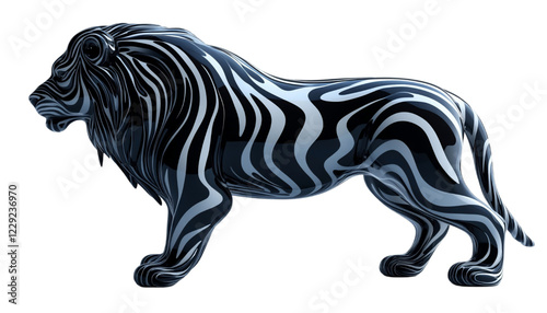 Wallpaper Mural Black and White Zebra Striped Lion Sculpture Digital 3D Render Torontodigital.ca