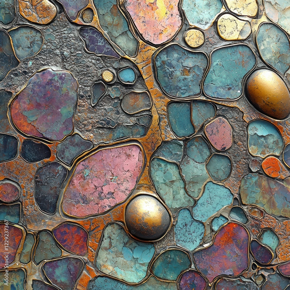 Fototapeta premium Colorful Abstract Textures with Metallic Accents and Organic Shapes