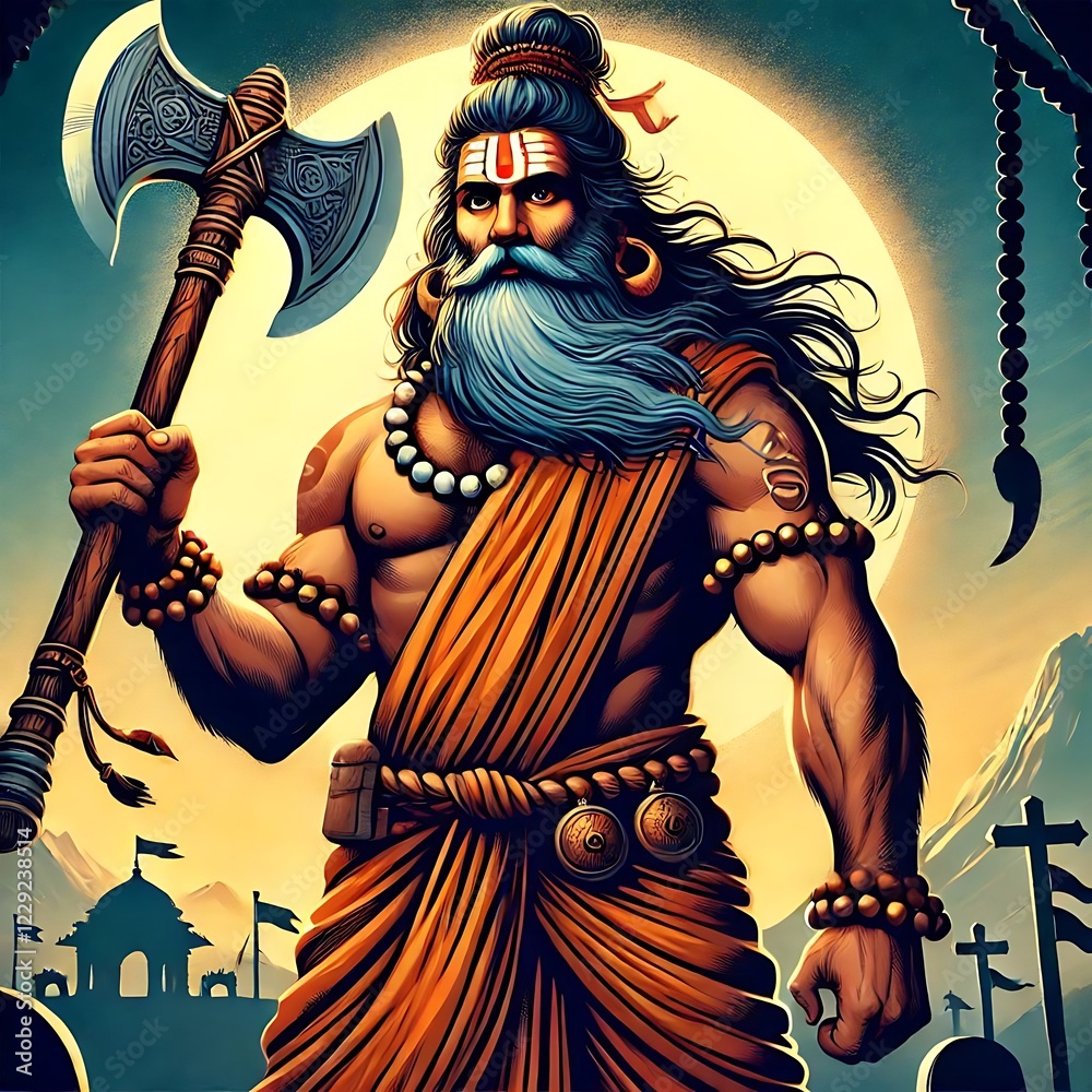 Parshuram jayanti illustration with a parshuram holding an axe.