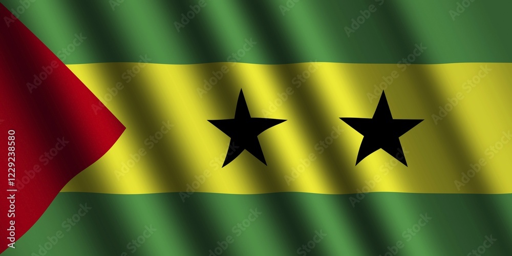 The São Tomé and Príncipe flag flying in the wind The São Tomé and Príncipe flag flying in the wind