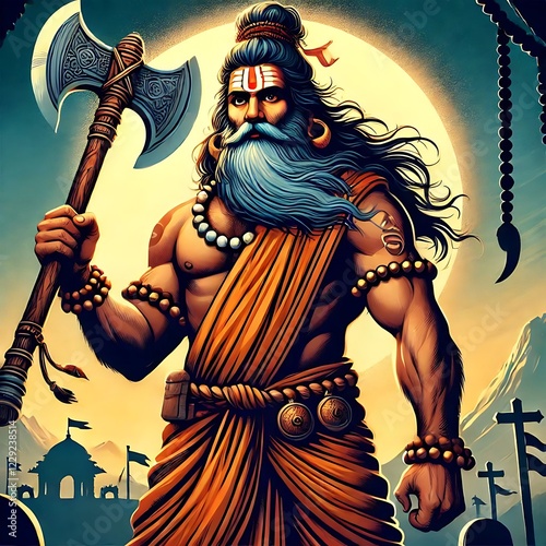 Obraz na płótnie Parshuram jayanti illustration with a parshuram holding an axe. w salonie