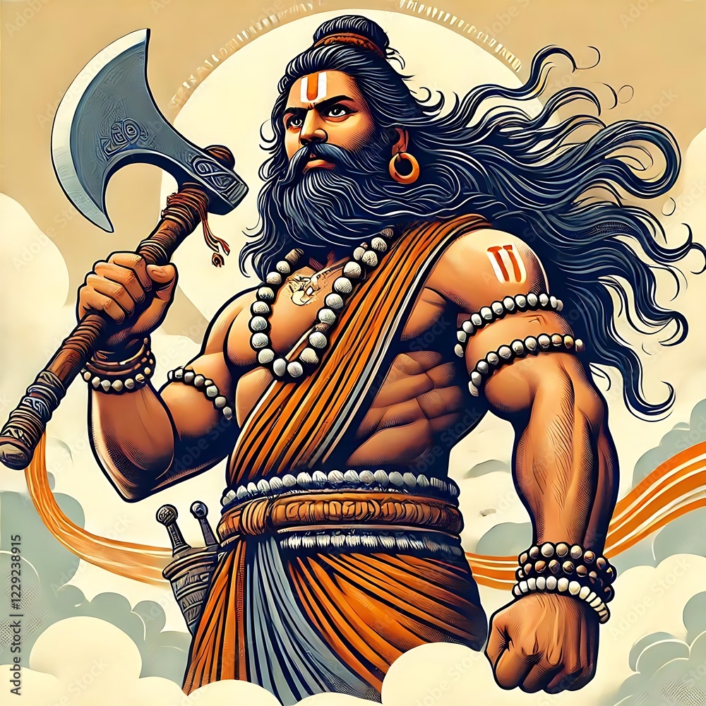 Parshuram jayanti illustration with a parshuram holding an axe.