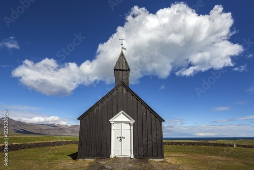 Black wooden church, Budir Kirka, Búðakirkja, Budir, peninsula Snaefellsnes, West Iceland, Vesturland, Iceland, Europe photo