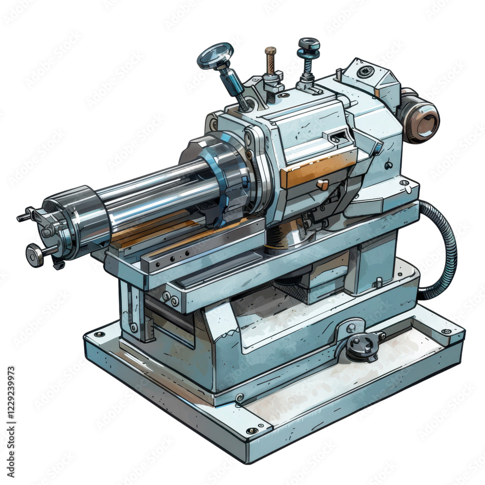 Fototapeta premium Detailed Illustration of a Precision Lathe Machine in Workshop