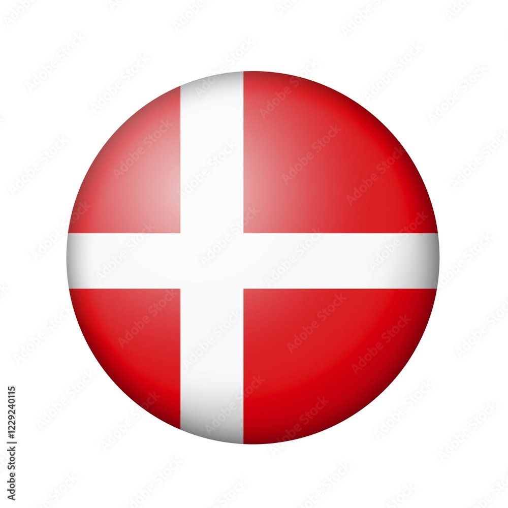 The Danish flag. Round matte icon. Isolated on white background The Danish flag. Round matte icon. Isolated on white background