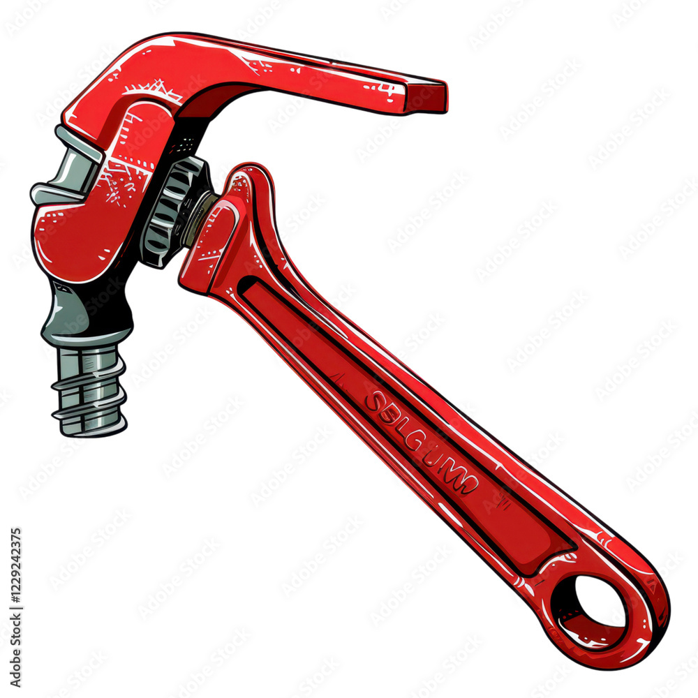 Bright Red Adjustable Wrench Tool on Transparent Background Bright Red Adjustable Wrench Tool on Transparent Background
