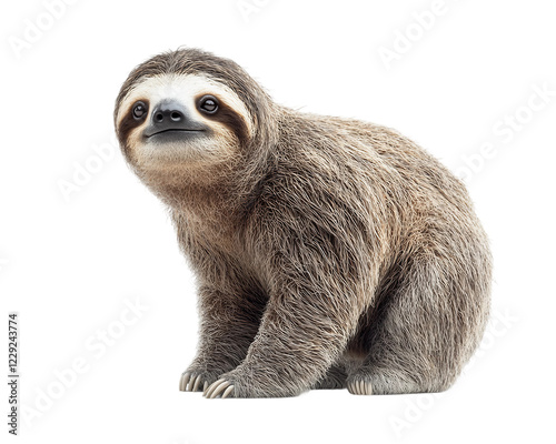 Small brown and gray sloth is sitting on transparent background photo