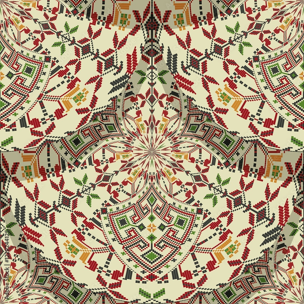 Fototapeta premium Romanian embroidery seamless pattern vector design