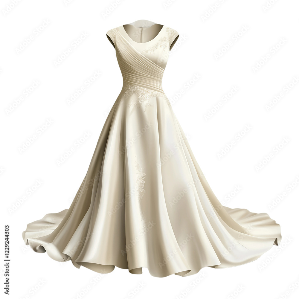 White dress with a long train and a white collar White dress with a long train and a white collar